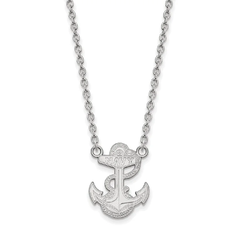 Sterling Silver U.S. Navy Large Logo Pendant Necklace