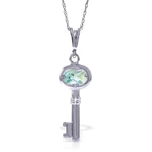 0.5 Carat 14K Solid White Gold Key Charm Necklace Aquamarine