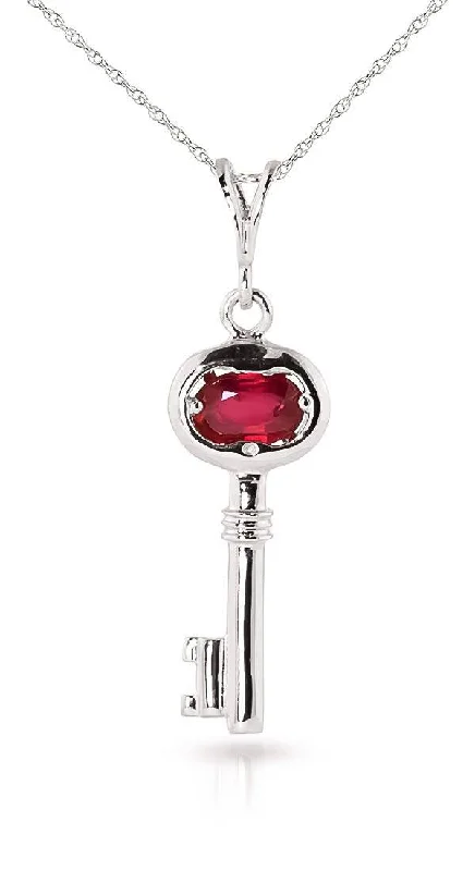 0.5 Carat 14K Solid White Gold Key Charm Necklace Natural Ruby