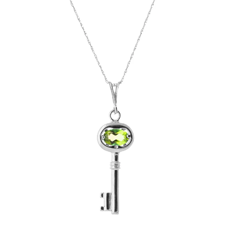 0.5 Carat 14K Solid White Gold Key Charm Necklace Peridot