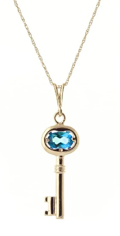 0.5 Carat 14K Solid Yellow Gold Key Charm Necklace Blue Topaz