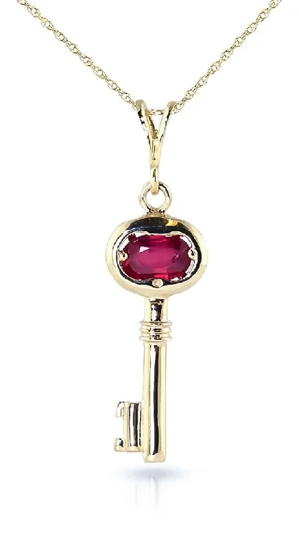 0.5 Carat 14K Solid Yellow Gold Key Charm Necklace Natural Ruby