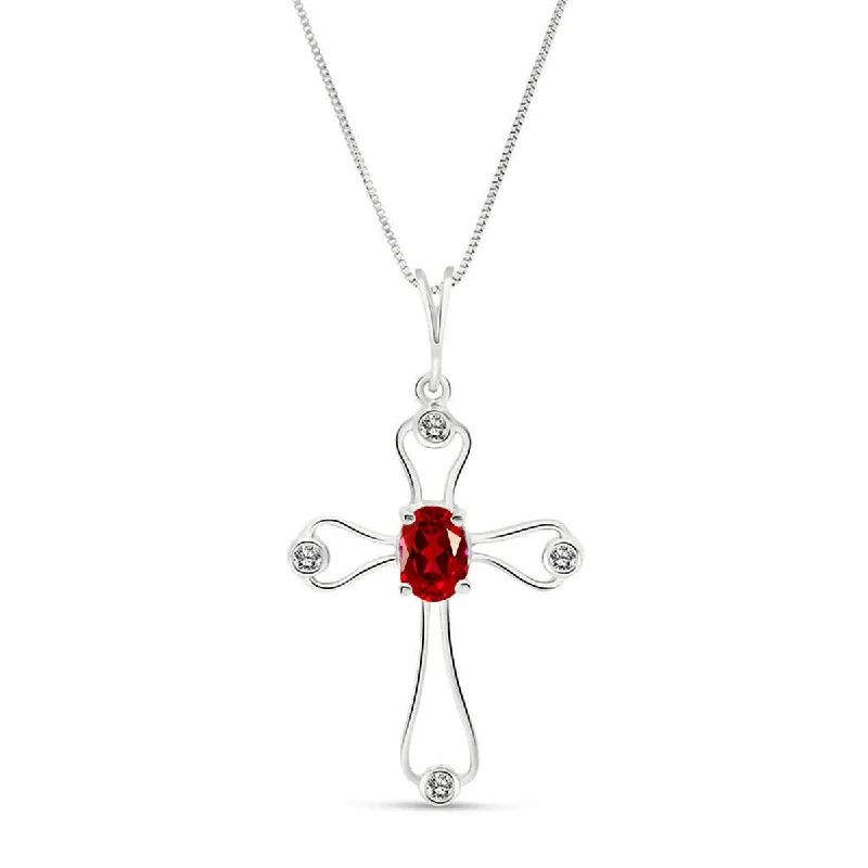 0.57 Carat 14K Solid White Gold Faith Prevails Ruby Diamond Necklace