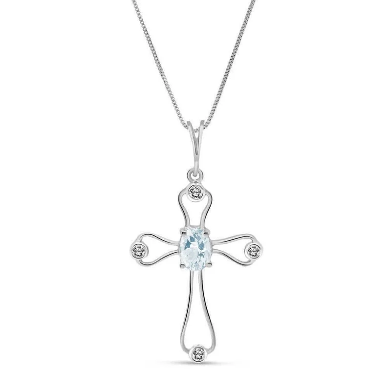 0.57 Carat 14K Solid White Gold Love Is Never Selfish Aquamarine Necklace