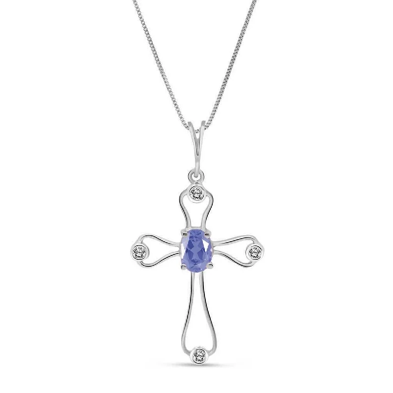 0.57 Carat 14K Solid White Gold Resurrection Tanzanite Diamond Necklace