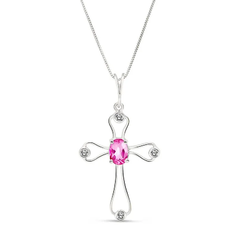 0.57 Carat 14K Solid White Gold Warm Faith Heart Pink Topaz Diamond Necklace