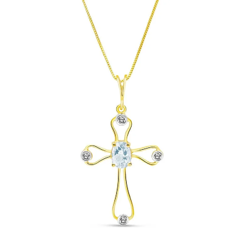 0.57 Carat 14K Solid Yellow Gold Faith Aquamarine Diamond Necklace