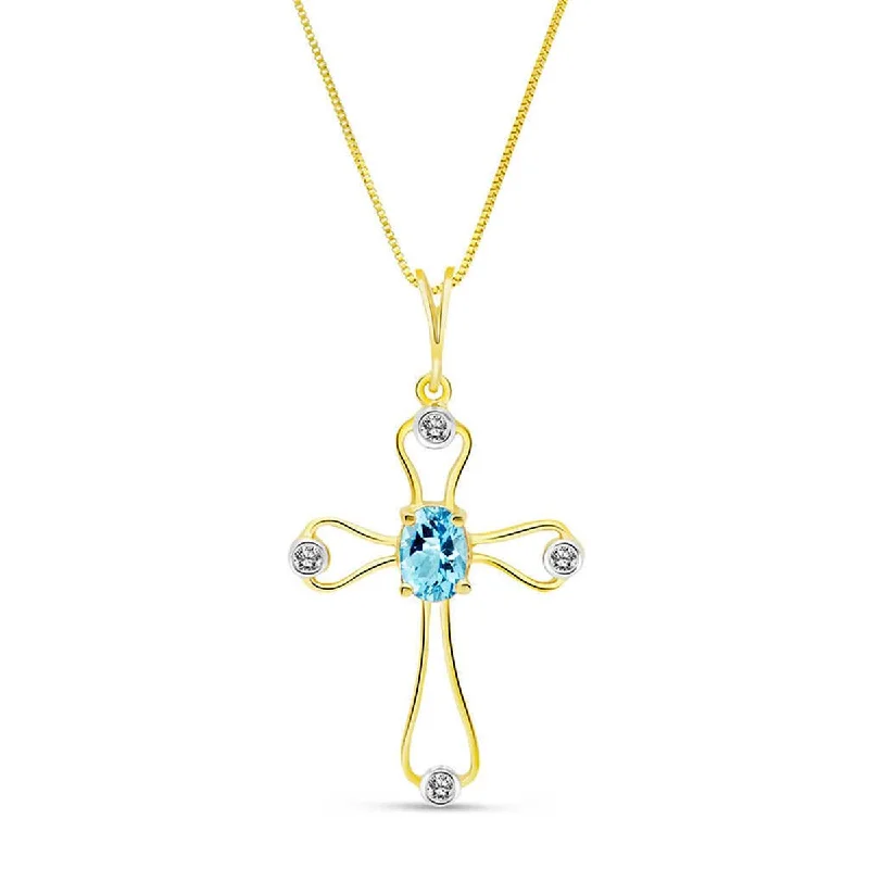 0.57 Carat 14K Solid Yellow Gold Faith Blue Topaz Diamond Necklace