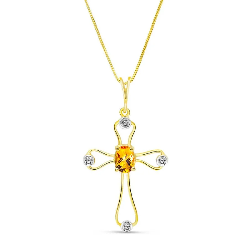 0.57 Carat 14K Solid Yellow Gold Faith Citrine Diamond Necklace