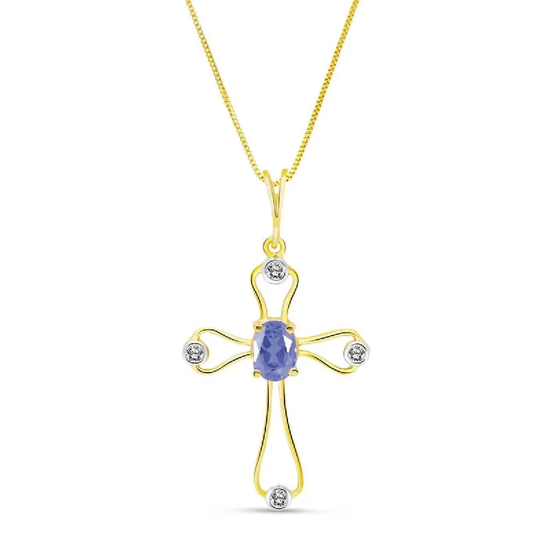 0.57 Carat 14K Solid Yellow Gold Faith Tanzanite Diamond Necklace