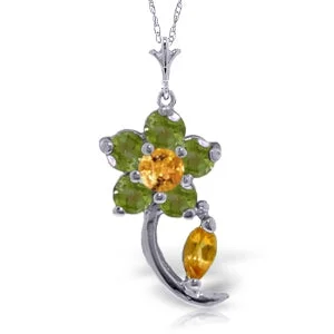 0.87 Carat 14K Solid White Gold Bouquet Garnet Citrine Peridot Necklace