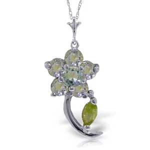 0.87 Carat 14K Solid White Gold Flattery Aquamarine Peridot Necklace