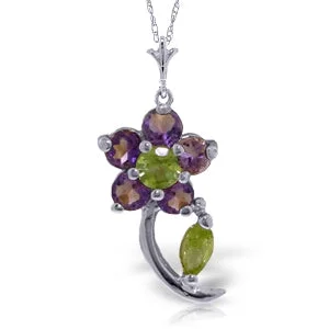 0.87 Carat 14K Solid White Gold Love Heals Amethyst Peridot Necklace