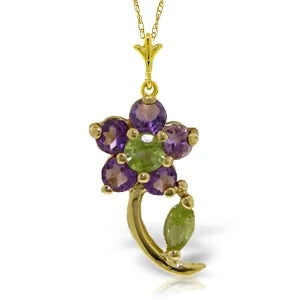 0.87 Carat 14K Solid Yellow Gold Flora Amethyst Peridot Necklace