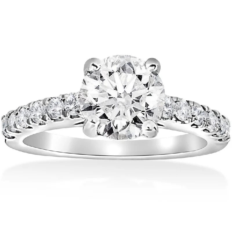 1 1/2 ct Diamond Solitaire With Accents Round Engagement Ring 14k White Gold