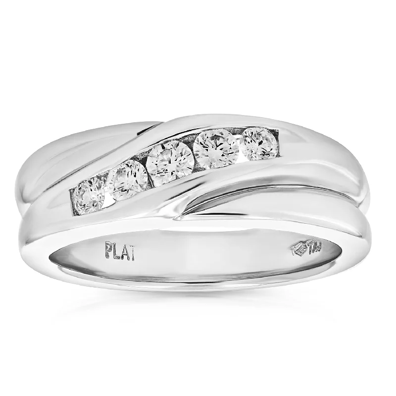 1/2 cttw Men's 5 Stone SI1 Clarity Diamond Wedding Ring Platinum Round