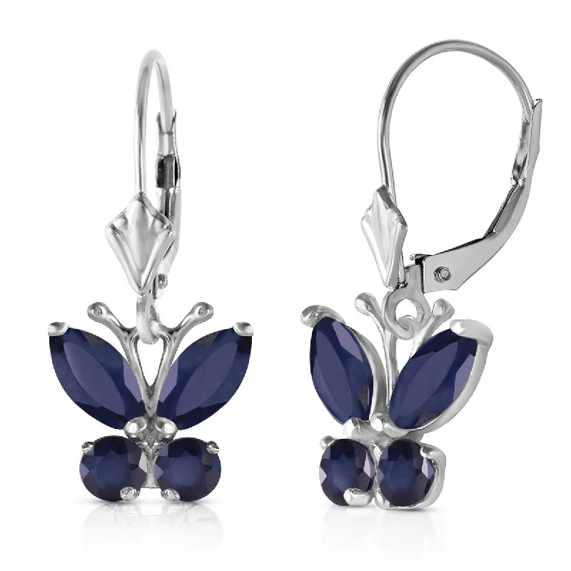 1.24 Carat 14K Solid White Gold Butterfly Earrings Sapphire