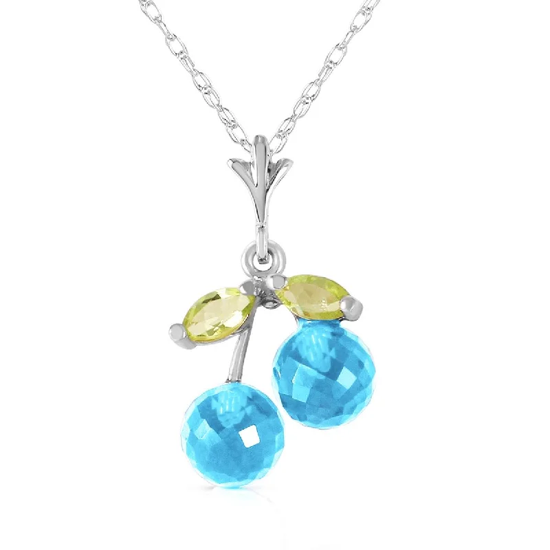 1.45 Carat 14K Solid White Gold Gem Of A Love Blue Topaz Peridot Necklace