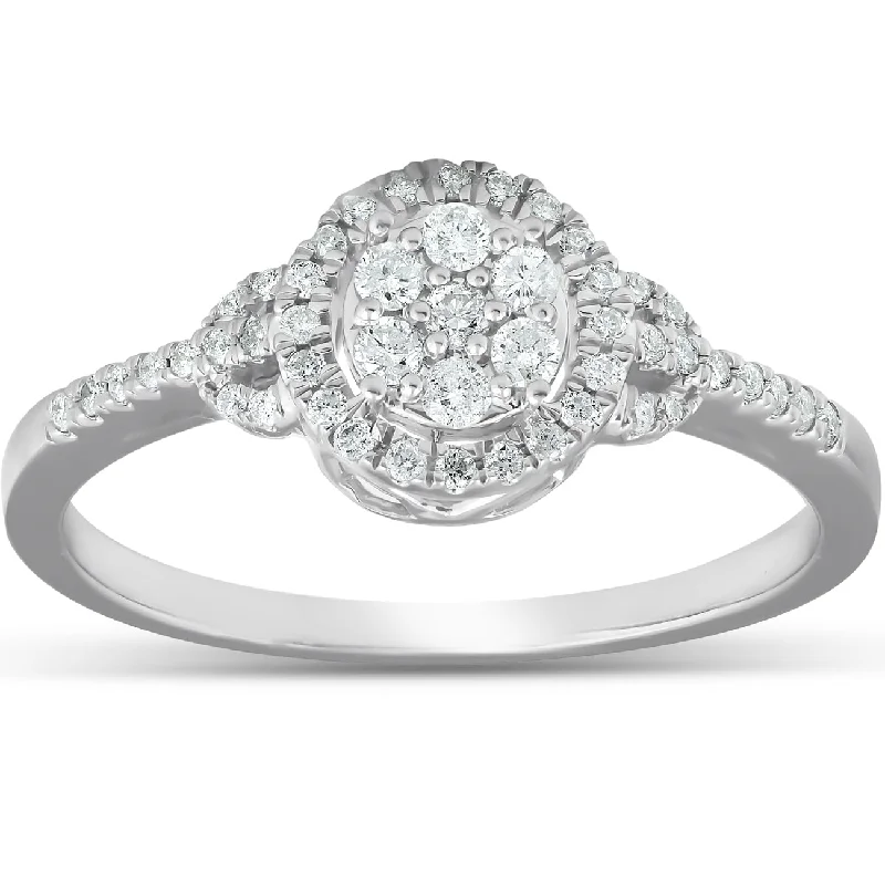 1/4Ct Halo Diamond Engagement Ring 10k White Gold