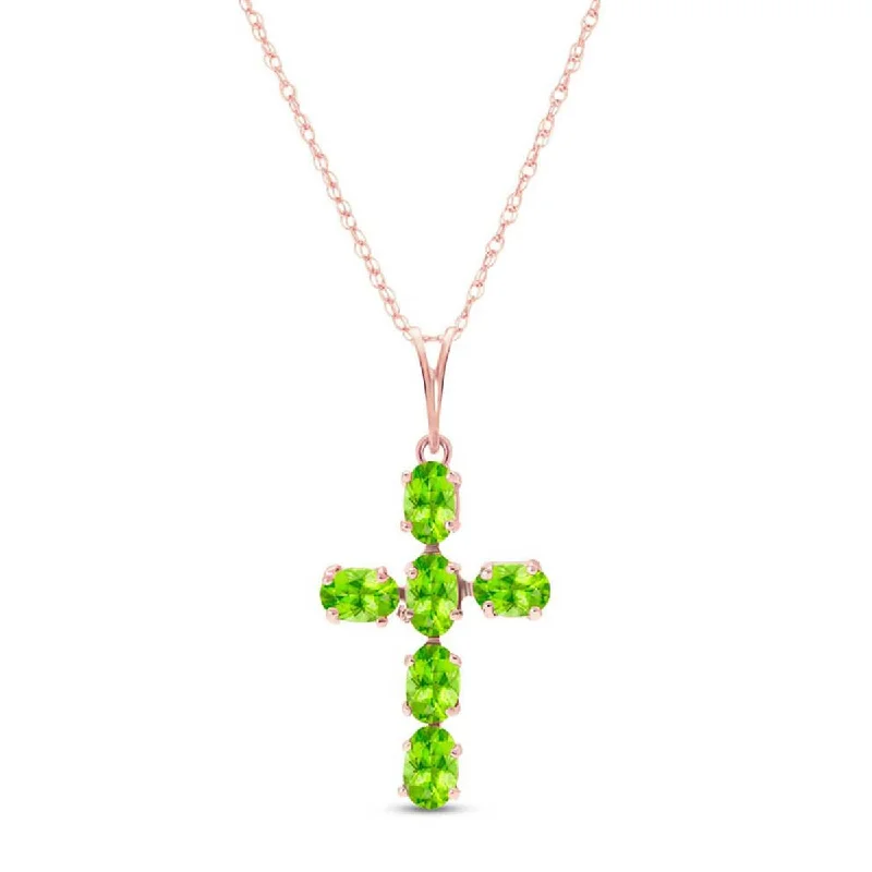 1.5 Carat 14K Solid Rose Gold Cross Necklace Natural Peridot