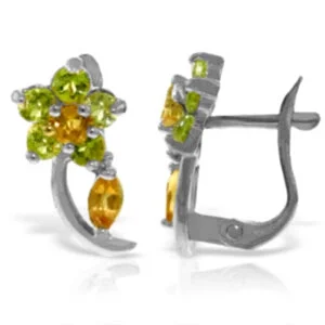 1.72 Carat 14K Solid White Gold Portrait Of Sunshine Citrine Peridot Earrings