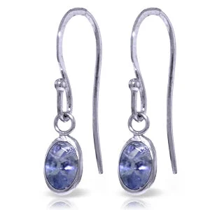 1 Carat 14K Solid White Gold Fish Hook Earrings Tanzanite