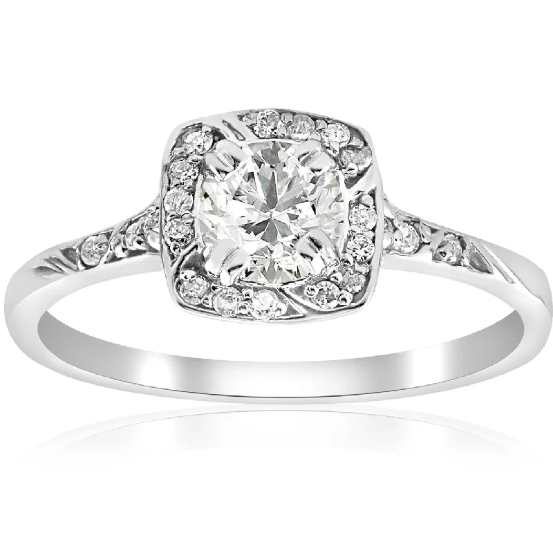 1 ct Cushion Halo Diamond Engagement Ring 14k White Gold