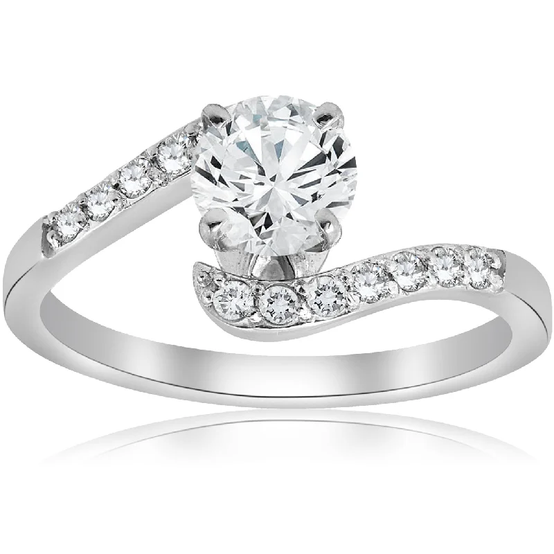 1 CT Diamond Engagement Curve Ring 14k White Gold