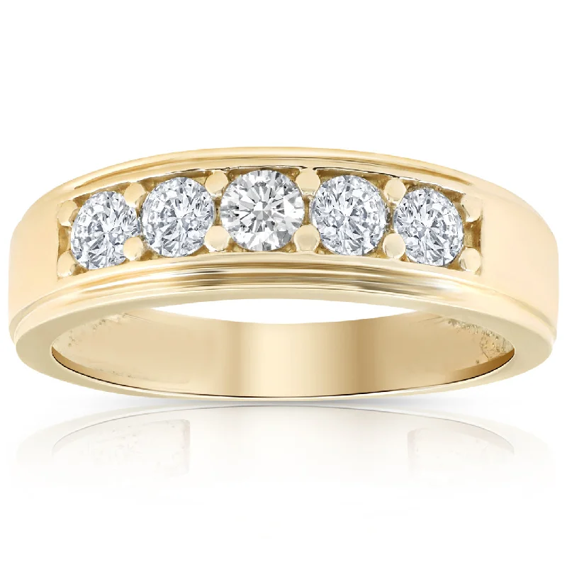 1 Ct Diamond Ring Mens High Polished 14k Yellow Gold Wedding Anniversary Band