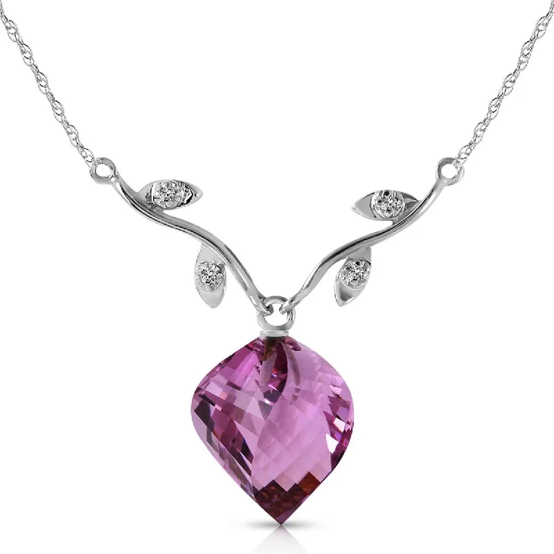 10.77 Carat 14K Solid White Gold Necklace Diamond Twisted Briolette Amethyst