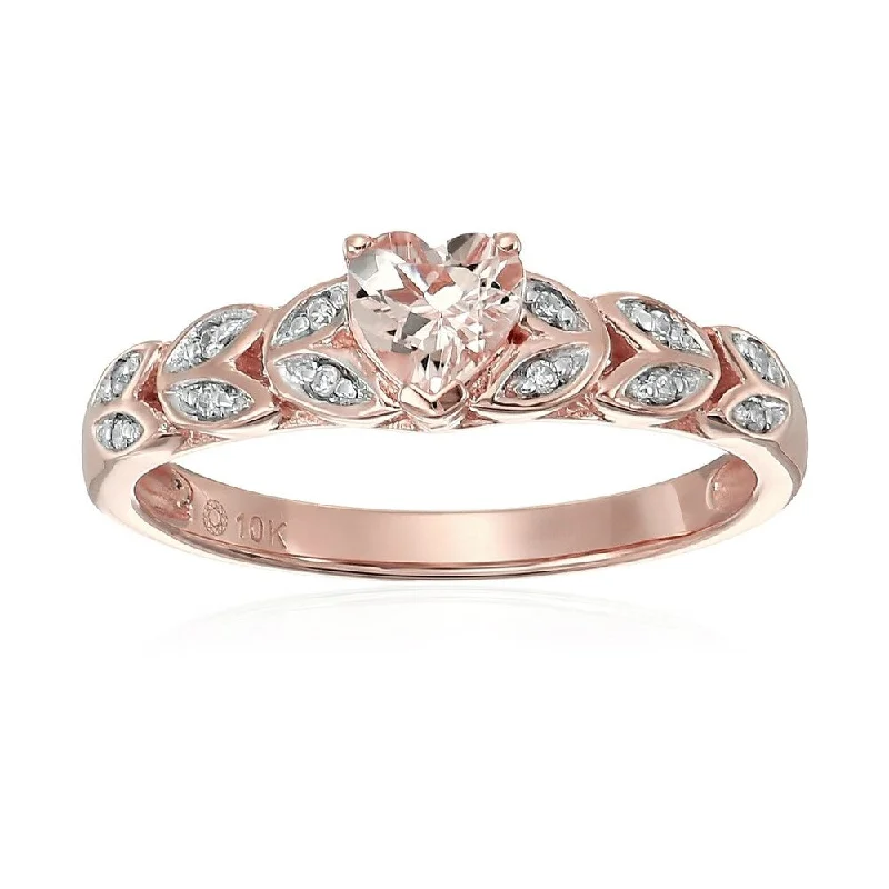 10k Rose Gold Morganite & Diamond Heart Engagement Ring, Size 7