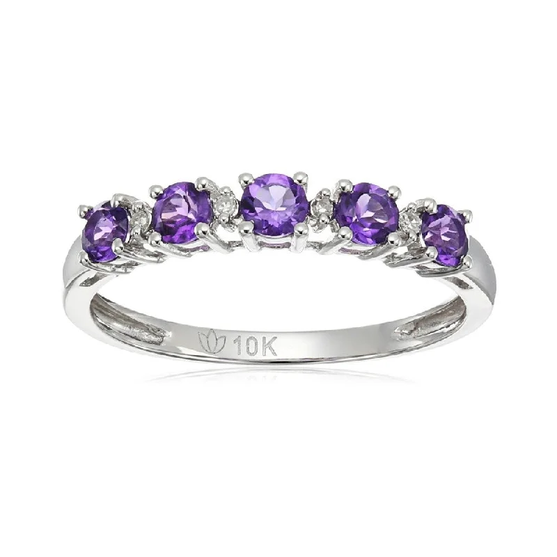 10k White Gold African Amethyst & Diamond Ring