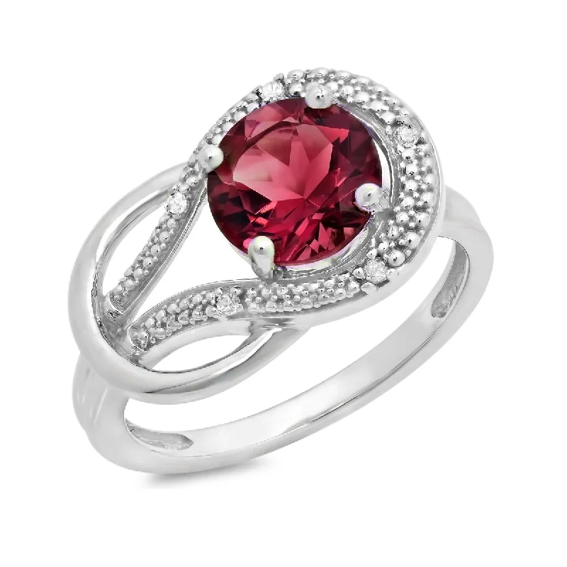 10K White Gold Garnet and Diamond Accent Ring Size 6