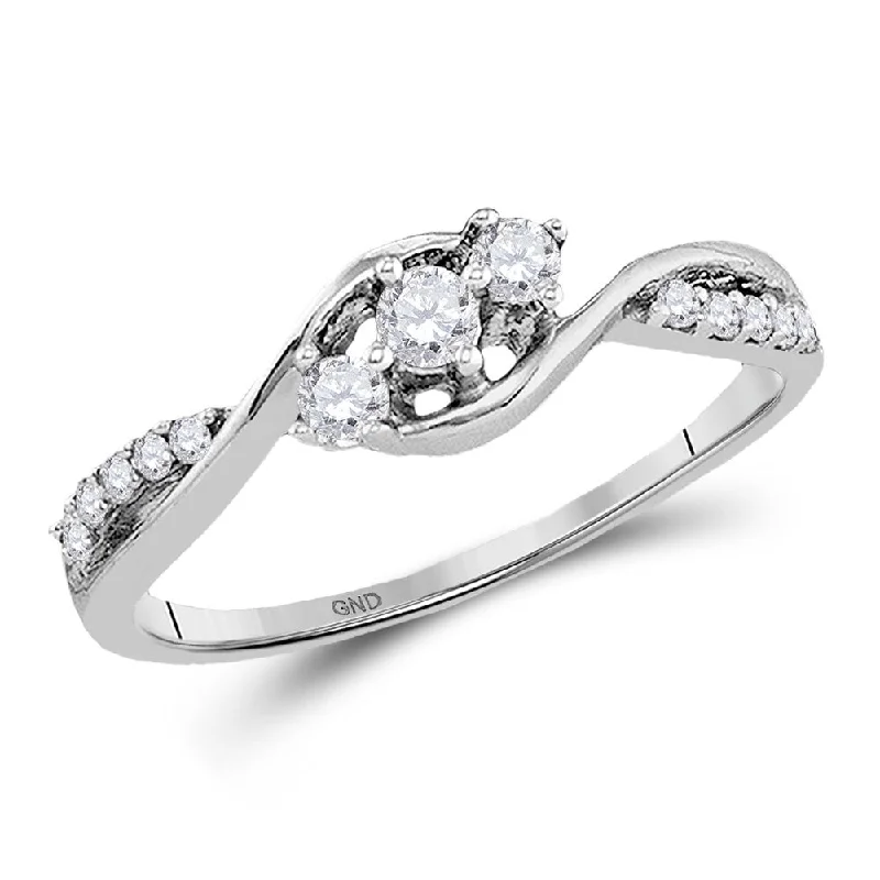 10k White Gold Womens Round Diamond 3-stone Promise Ring (1/5 Cttw, G-H Color, I1-I2 Clarity)