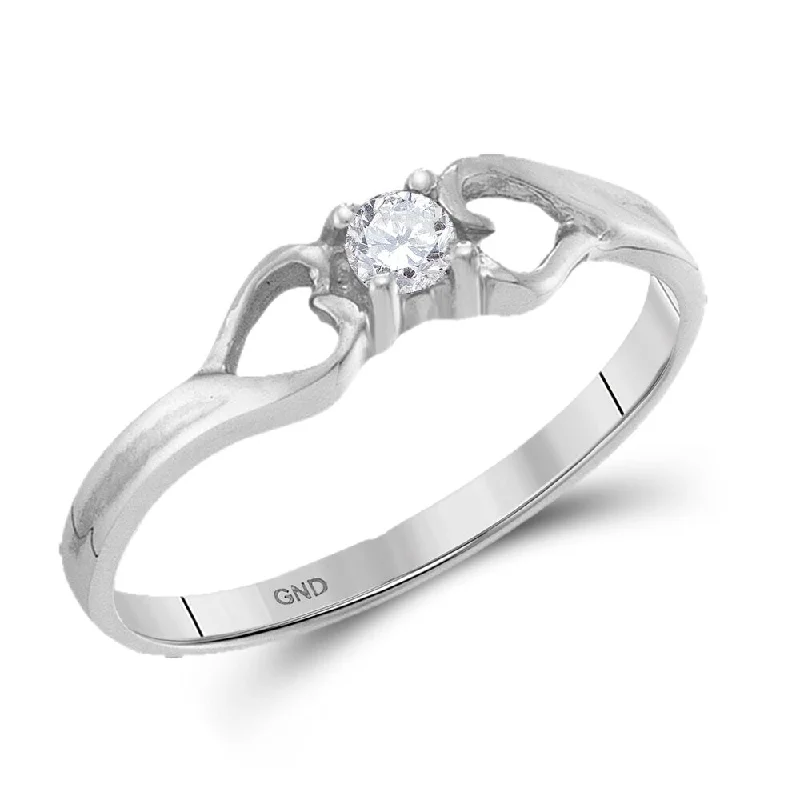 10k White Gold Womens Round Diamond Solitaire Heart Promise Ring (1/10 Cttw, G-H Color, I2-I3 Clarity)