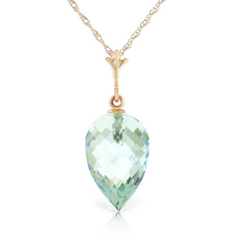 11.25 Carat 14K Solid Yellow Gold Necklace Pointy Briolette Drop Blue Topaz