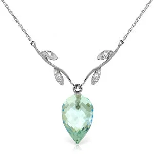 11.27 Carat 14K Solid White Gold Necklace Diamond Briolette Blue Topaz