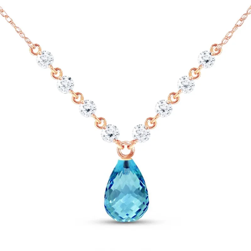 11.3 Carat 14K Solid Rose Gold Dearly Beloved Blue Topaz Diamond Necklace