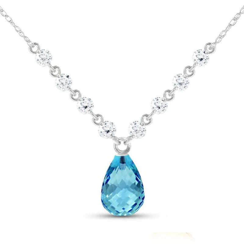 11.3 Carat 14K Solid White Gold Dearly Beloved Blue Topaz Diamond Necklace