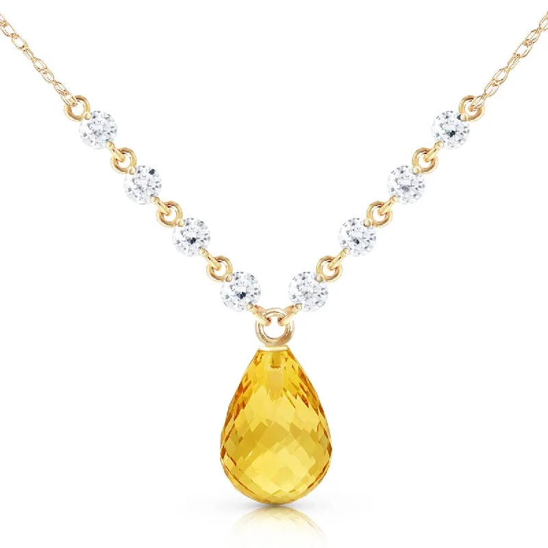 11.3 Carat 14K Solid Yellow Gold Mermaids Singing Citrine Diamond Necklace