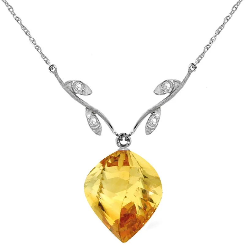 11.77 Carat 14K Solid White Gold Necklace Diamond Twisted Briolette Citrine