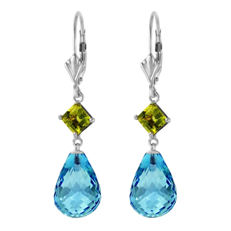 11 Carat 14K Solid White Gold Dedications Peridot Blue Topaz Earrings