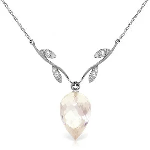 12.27 Carat 14K Solid White Gold Necklace Diamond Briolette White Topaz