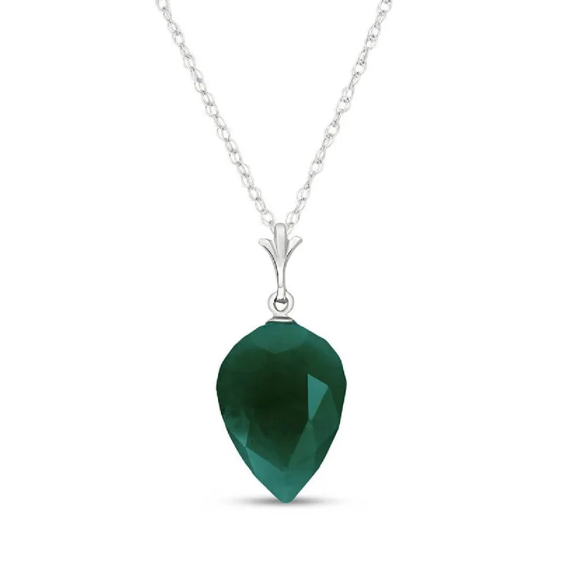 12.9 Carat 14K Solid White Gold Necklace Pointy Briolette Drop Emerald