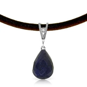 14.81 Carat 14K Solid White Gold Leather Necklace Diamond Sapphire