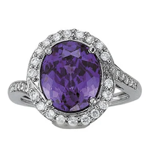 14K Amethyst Diamond Ring