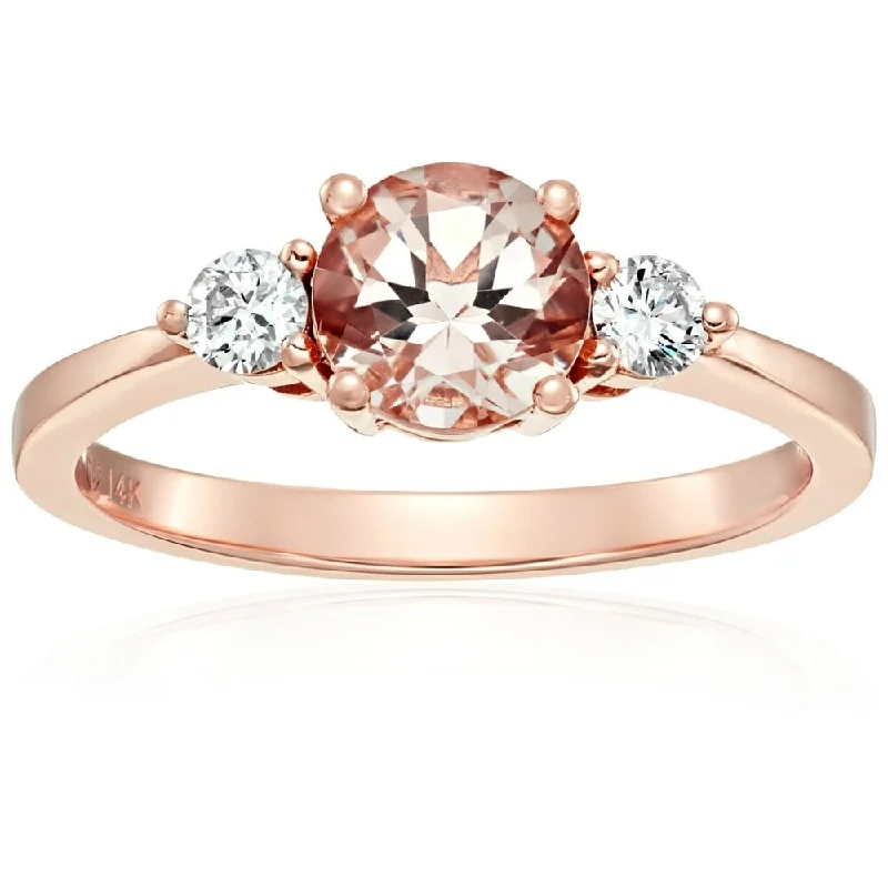 14k Rose Gold Morganite and Diamond 3-stone Engagement Ring, Size 7 - Pink