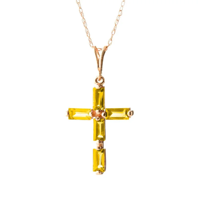 14K Solid Rose Gold Cross Necklace w/ Natural Citrines