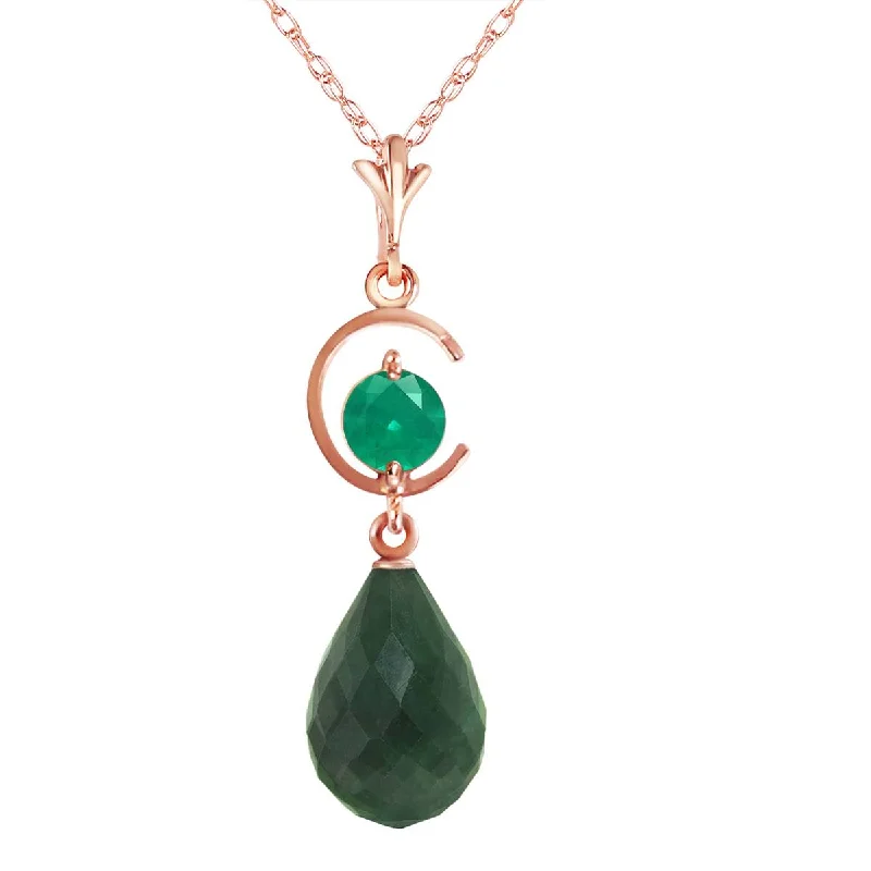 14K Solid Rose Gold Emerald Necklace Gemstone Genuine Royal