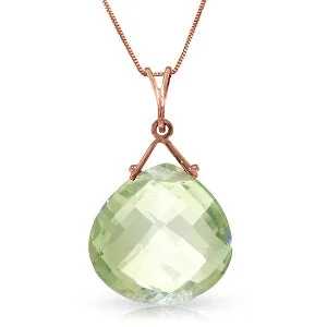 14K Solid Rose Gold Green Amethyst Necklace Jewelry